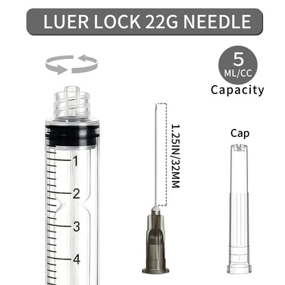 5ml Syringe with 25G 1inch (25mm) Needle - 50 Pack | Disposable Luer Lock Syringes for Industrial, Lab & Pet Use | EO Sterile, Individually Wrapped