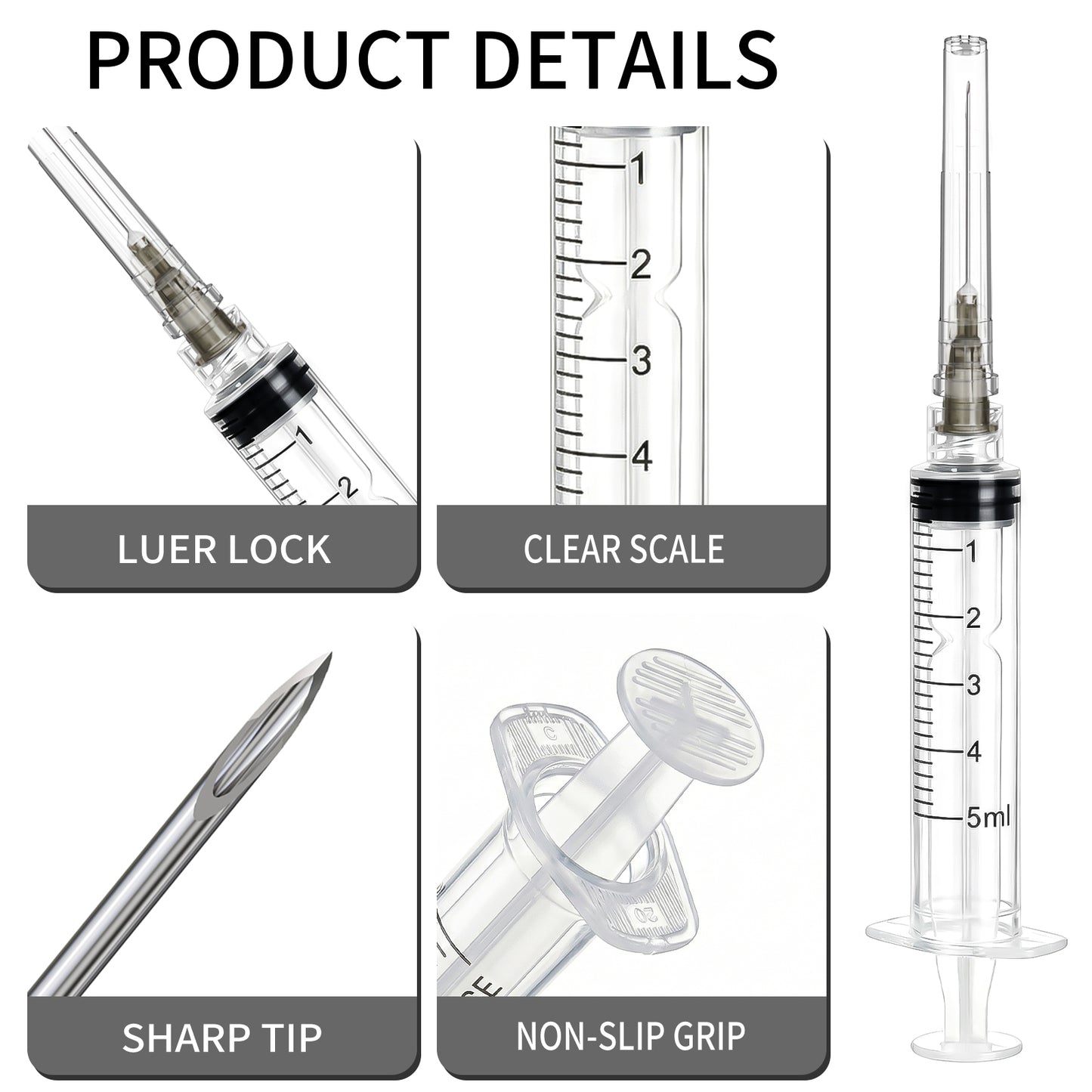 5ml Syringe with 25G 1inch (25mm) Needle - 50 Pack | Disposable Luer Lock Syringes for Industrial, Lab & Pet Use | EO Sterile, Individually Wrapped