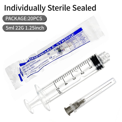 5ml Syringe with 25G 1inch (25mm) Needle - 50 Pack | Disposable Luer Lock Syringes for Industrial, Lab & Pet Use | EO Sterile, Individually Wrapped