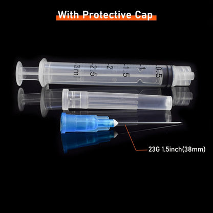 3ml Syringe with 23G Needle (1inch/25mm) - 100 Pack | Disposable Luer Lock Syringe & Needle Combo | EO Sterile, Individually Wrapped