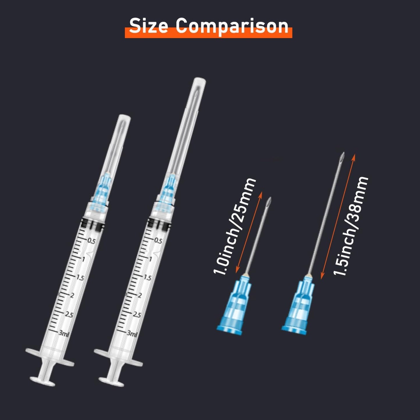 3ml Syringe with 23G Needle (1inch/25mm) - 100 Pack | Disposable Luer Lock Syringe & Needle Combo | EO Sterile, Individually Wrapped