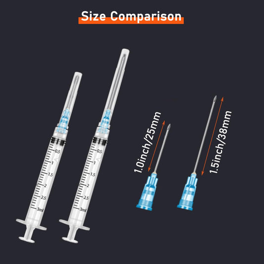 3ml Syringe with 23G Needle (1inch/25mm) - 100 Pack | Disposable Luer Lock Syringe & Needle Combo | EO Sterile, Individually Wrapped