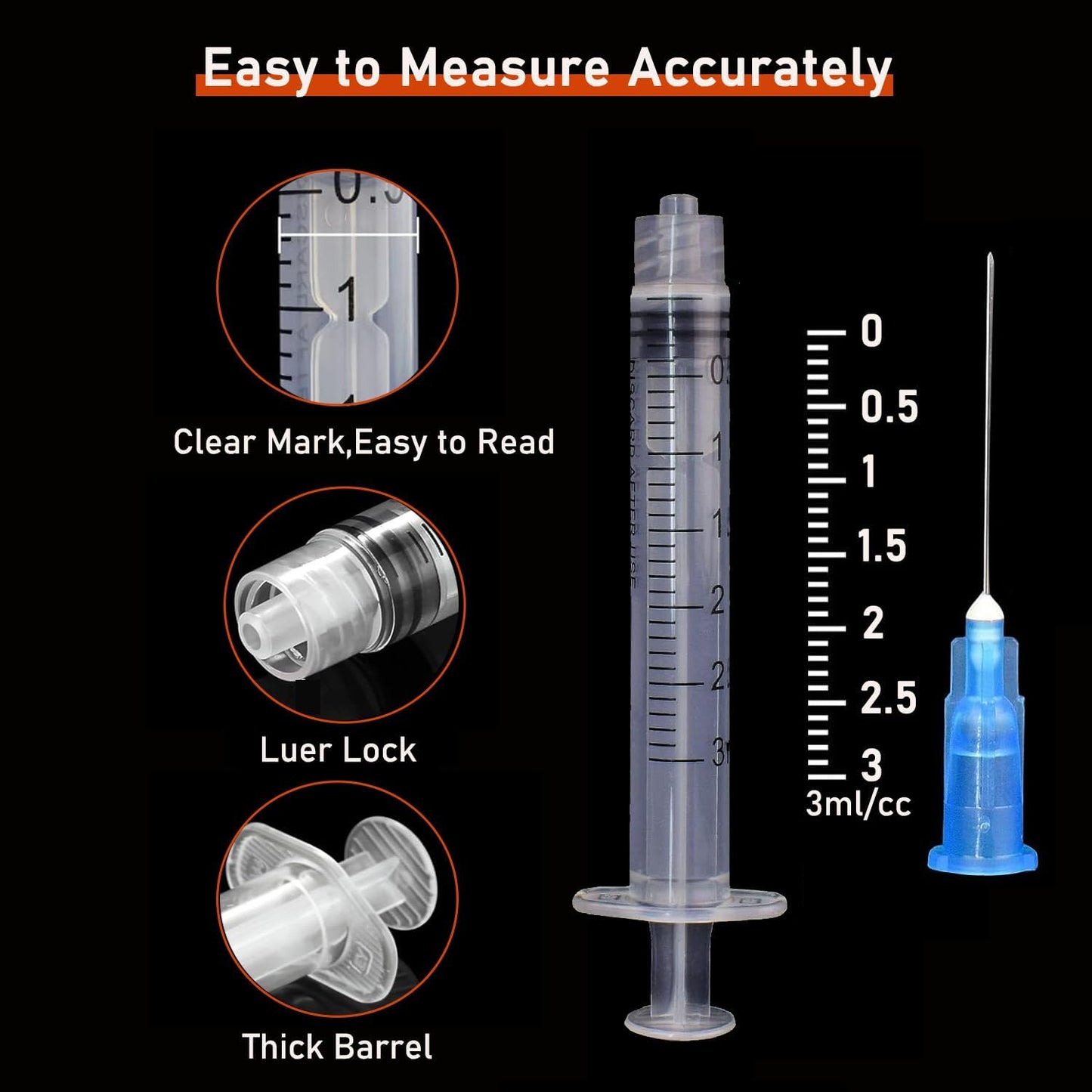 3ml Syringe with 23G Needle (1inch/25mm) - 100 Pack | Disposable Luer Lock Syringe & Needle Combo | EO Sterile, Individually Wrapped