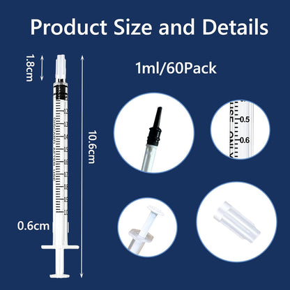1ml Syringe Without Needle - 100 Pack | Disposable Luer Lock Syringes for Industrial, Lab, Pet & Ink Refill | Sterile, Individually Wrapped