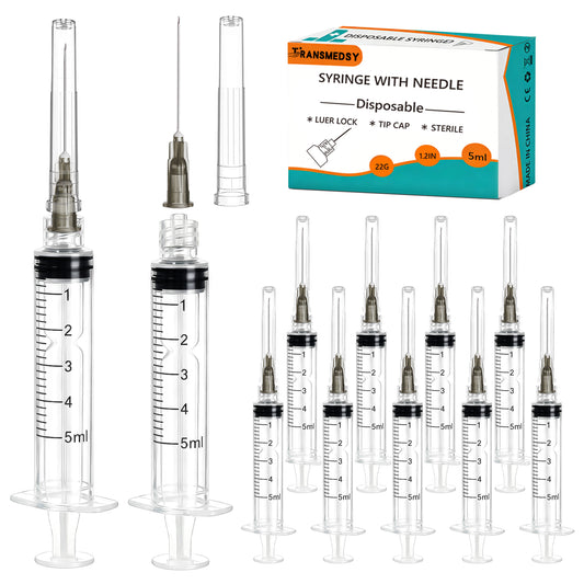 5ml Syringe with 25G 1inch (25mm) Needle - 50 Pack | Disposable Luer Lock Syringes for Industrial, Lab & Pet Use | EO Sterile, Individually Wrapped