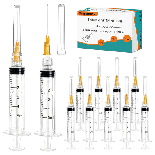 100 Pack 5ml Syringe with 25G Needle | Sterile Disposable Luer Lock Syringes
